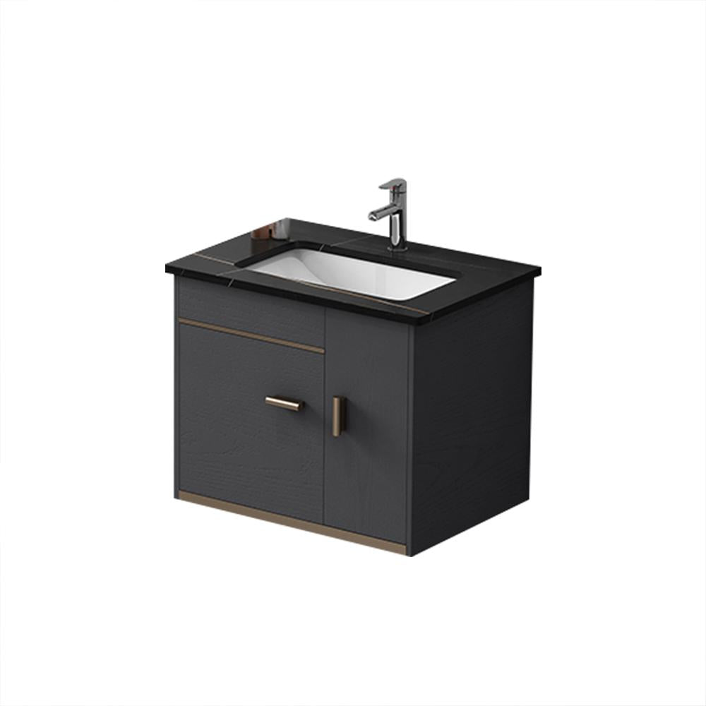 24" Floating Wood Bathroom Vanity Set with Black Stone Top & Ceramic Sink