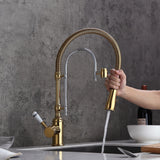 High Arc Dual-Mode Pull-Down Kitchen Faucet Solid Brass with Porcelain Handle