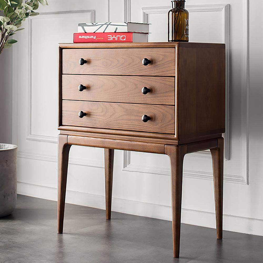 Mid Century Chest Cabinet with 3 Drawers of Ash Wood in Walnut-Wehomz-Cabinets & Chests,Furniture,Living Room Furniture