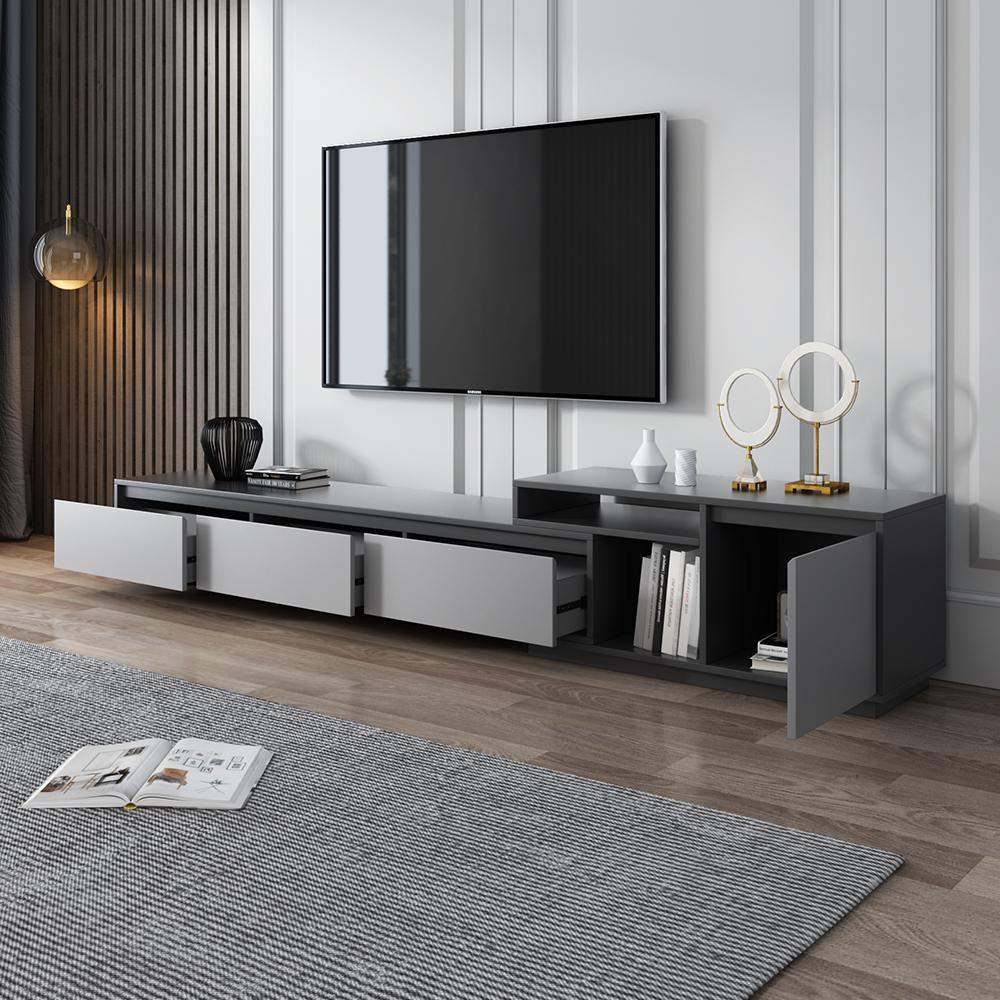 Modern 3-Drawer Retracted & Extendable TV Stand Up to 120"-Richsoul-Furniture,Living Room Furniture,TV Stands