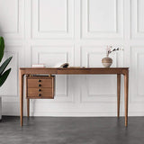 Mid Century Walnut Ash Wood Writing Desk with 5 Drawer-Desks,Furniture,Office Furniture