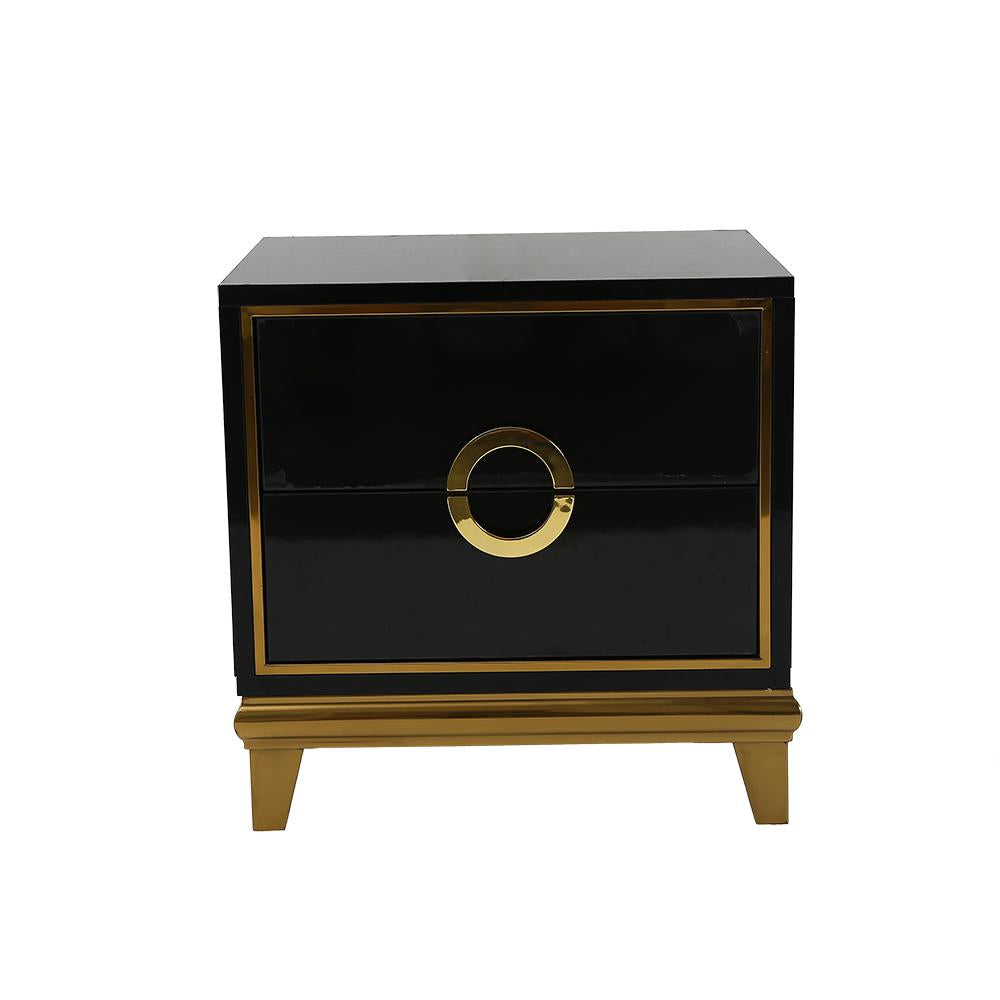 Gold Nightstand Black Bedroom Nightstand with 2 Drawers Square Bedside Table