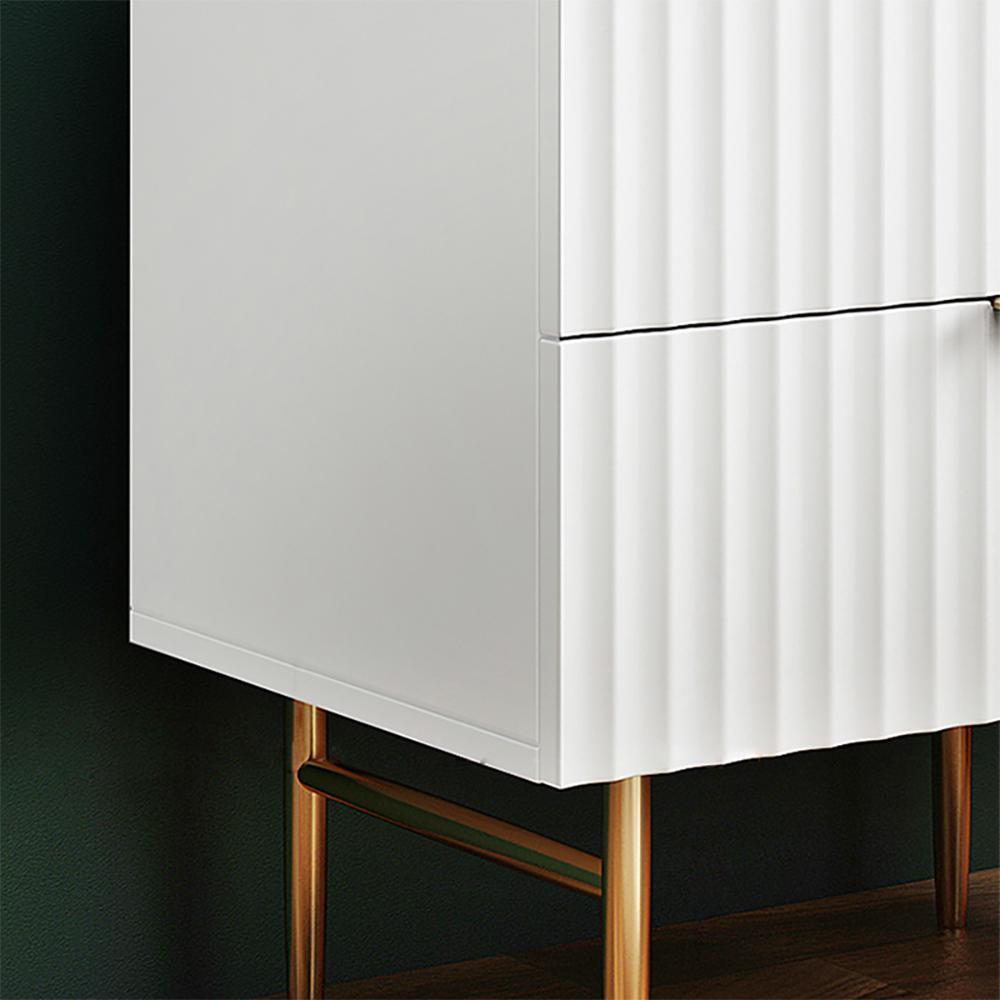 Minimalist Slatted White Bedroom Dresser with 6 Drawers
