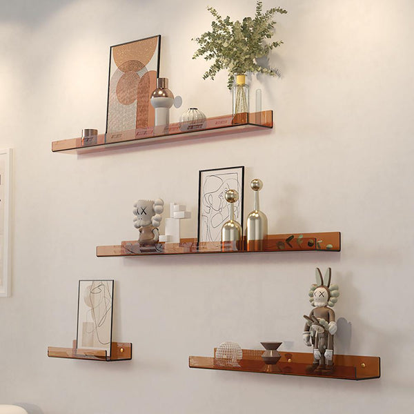 Set of 3 Brown Clear Wall-mounted Shelf Set 3-Piece Floating Shelf
