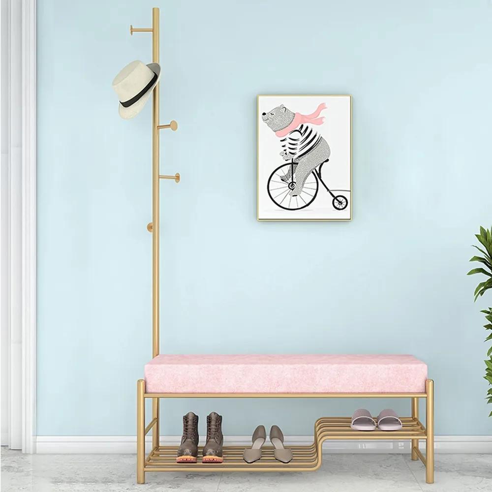 39" Gray Entryway Bench and Coat Rack Velvet Shoe Storage Bench with Coat Tree