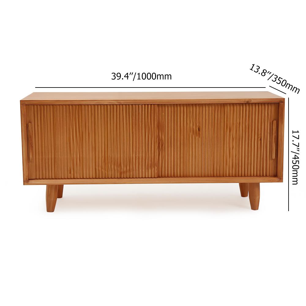 39.4" Rustic Storage Bench with Storage Sliding Doors Adjustable Shelf Natural Pine Wood