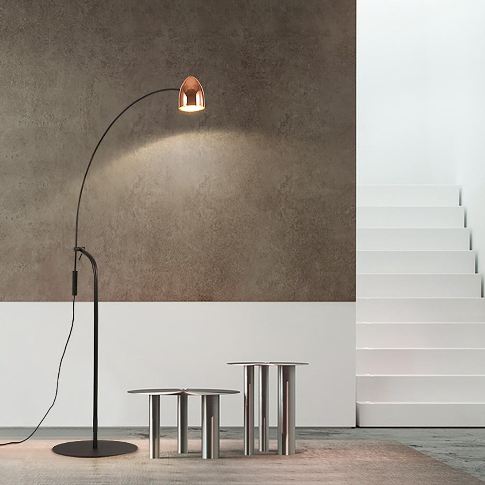 Black Arching Floor lamp Gooseneck Standing Lamp Rose Gold Shade