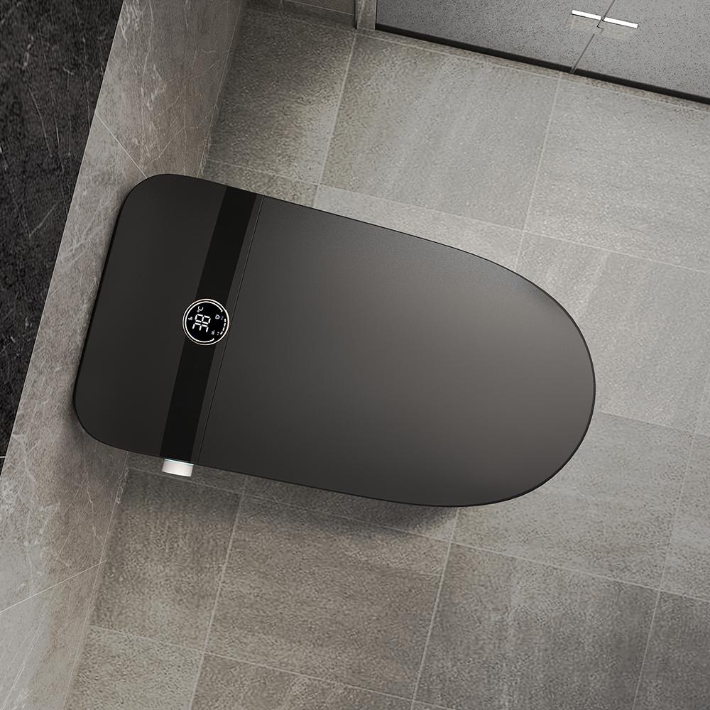 Elongated One-Piece Smart Toilet Floor Mounted Automatic Toilet in Black & Gold Rim