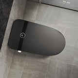 Elongated One-Piece Smart Toilet Floor Mounted Automatic Toilet in Black & Gold Rim