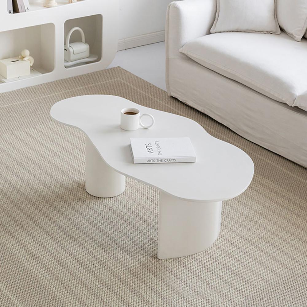 47" Modern Funky Wood Coffee Table Abstract Cloud Shaped in White