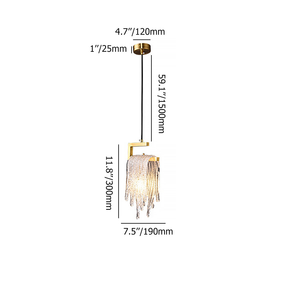 Postmodern Gold Pendant Light 1-Light Glass Waterfall for Bedroom and Living Room