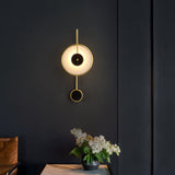 Circular Marble Wall Light LED Armed Sconce in Gold & Black for Living Room Bedroom