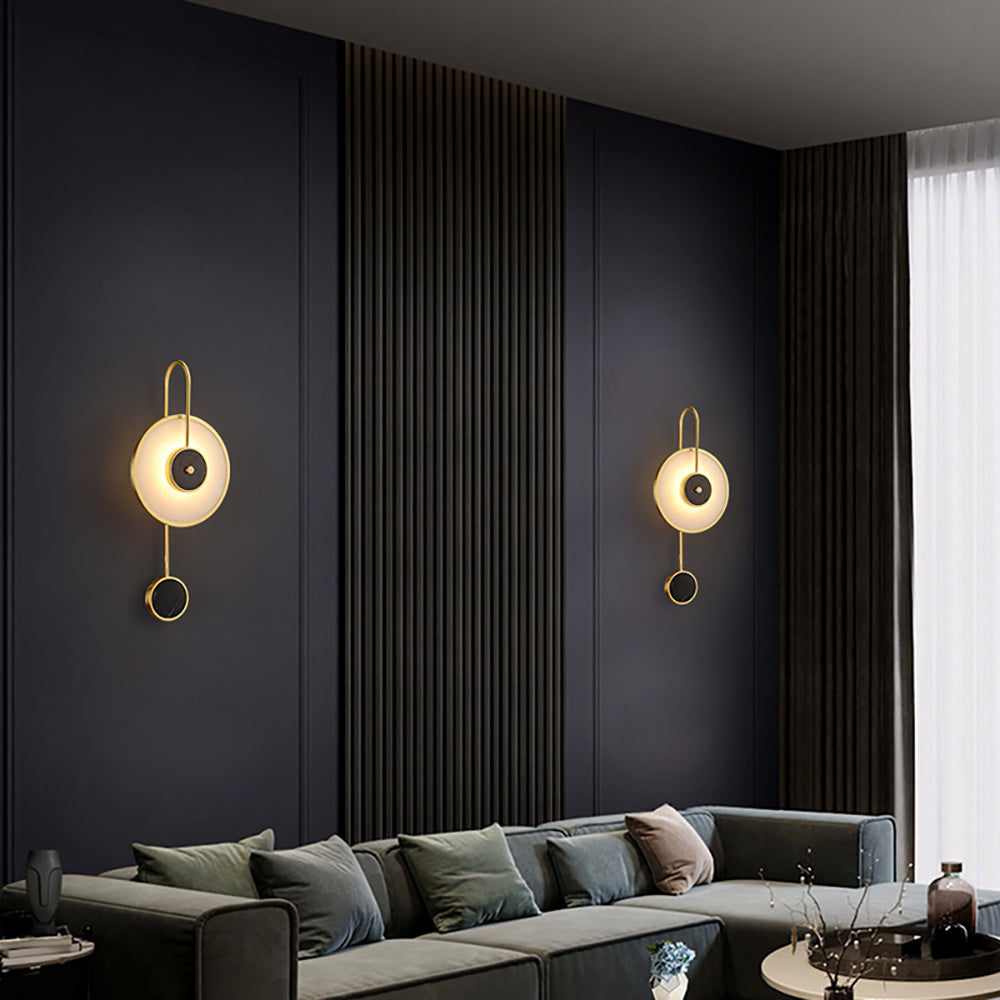 Circular Marble Wall Light LED Armed Sconce in Gold & Black for Living Room Bedroom