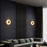 Circular Marble Wall Light LED Armed Sconce in Gold & Black for Living Room Bedroom