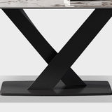 78.7" Modern Stone Top Dining Set of 9 with Upholstered Chairs