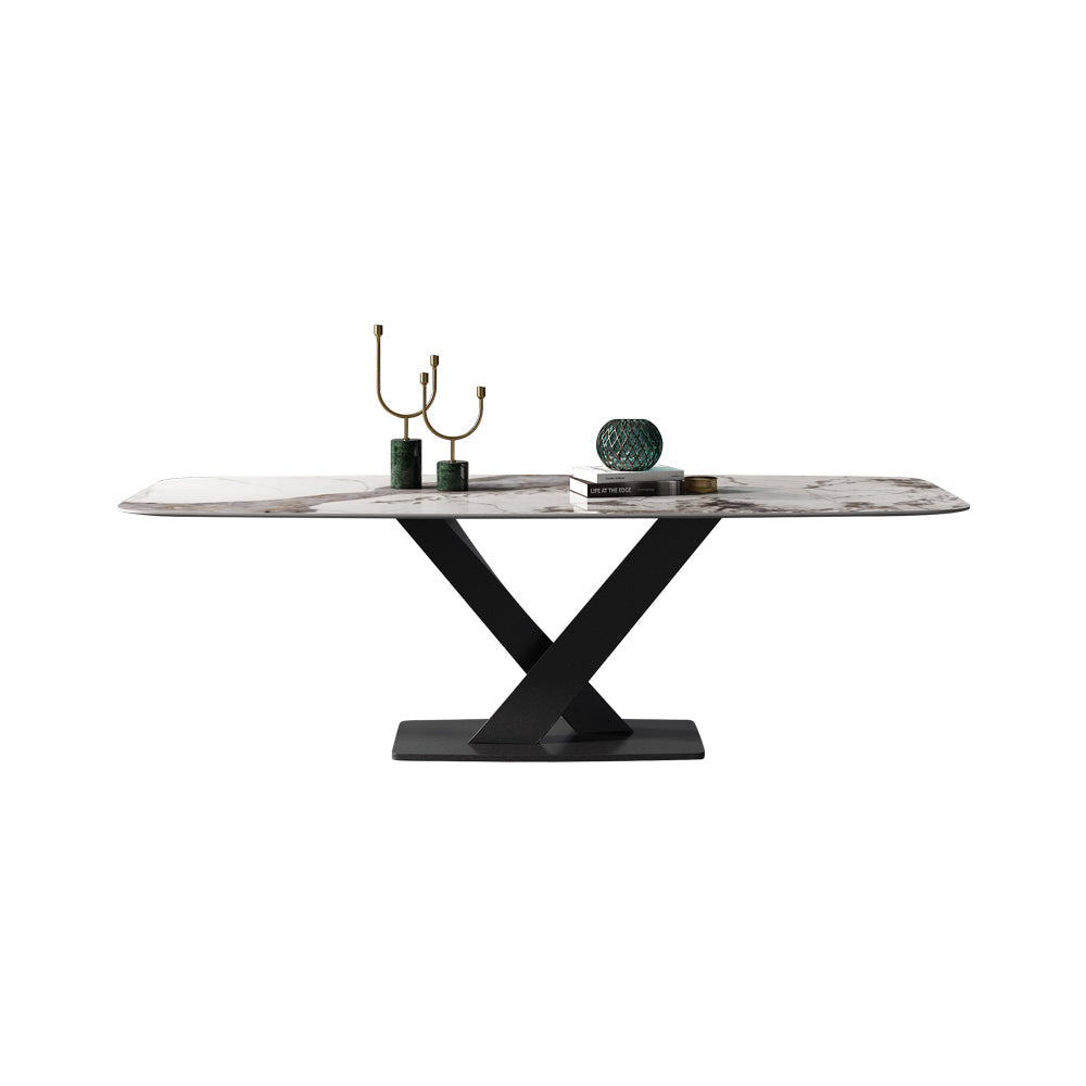 78.7" Modern Stone Top Dining Set of 9 with Upholstered Chairs