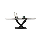 78.7" Modern Stone Top Dining Set of 9 with Upholstered Chairs