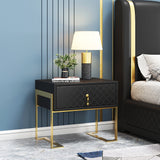 Modern Nightstand with Drawer, PU Leather in Deep Blue, Gold Leg