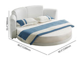 White Round Platform Bed Faux Leather Upholstered Bed with LED Light