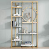 Modern 7-Tier Rectangle Freestanding Geometric Bookshelf in Gold & White-Bookcases & Bookshelves,Furniture,Office Furniture
