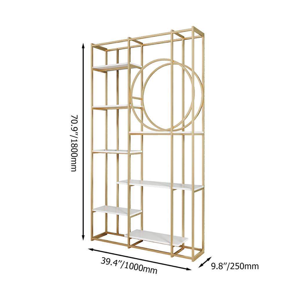 Modern 7-Tier Rectangle Freestanding Geometric Bookshelf in Gold & White-Bookcases & Bookshelves,Furniture,Office Furniture