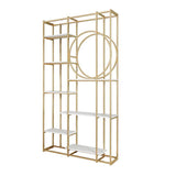 Modern 7-Tier Rectangle Freestanding Geometric Bookshelf in Gold & White-Bookcases & Bookshelves,Furniture,Office Furniture