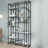 Modern 7-Tier Rectangle Freestanding Geometric Bookshelf in Gold & White-Bookcases & Bookshelves,Furniture,Office Furniture