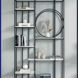 Modern 7-Tier Rectangle Freestanding Geometric Bookshelf in Gold & White-Bookcases & Bookshelves,Furniture,Office Furniture