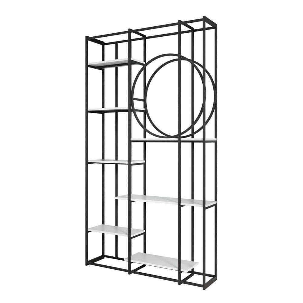 Modern 7-Tier Rectangle Freestanding Geometric Bookshelf in Gold & White-Bookcases & Bookshelves,Furniture,Office Furniture