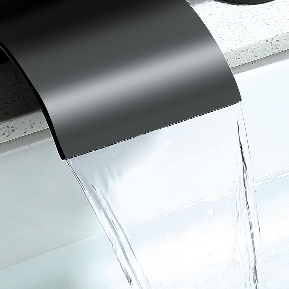 Deck Mount Widespread Waterfall 2 Crystal Handle Bathroom Sink Faucet in Brushed Gold