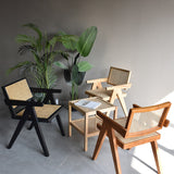 Walnut Contemporary Rattan Upholstered Dining Chair with Solid Wood Base