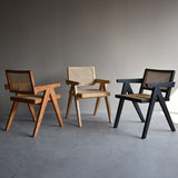 Walnut Contemporary Rattan Upholstered Dining Chair with Solid Wood Base