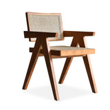 Walnut Contemporary Rattan Upholstered Dining Chair with Solid Wood Base
