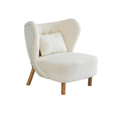 White Lamb Wool Accent Chair Wingback Chair in Wooden Frame