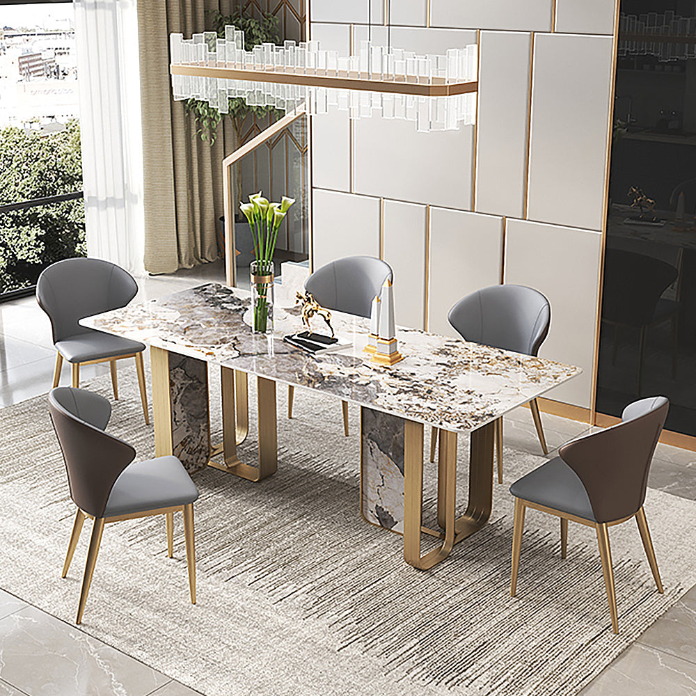 79" Contemporary Rectangle Stone & Stainless Steel Dining Table