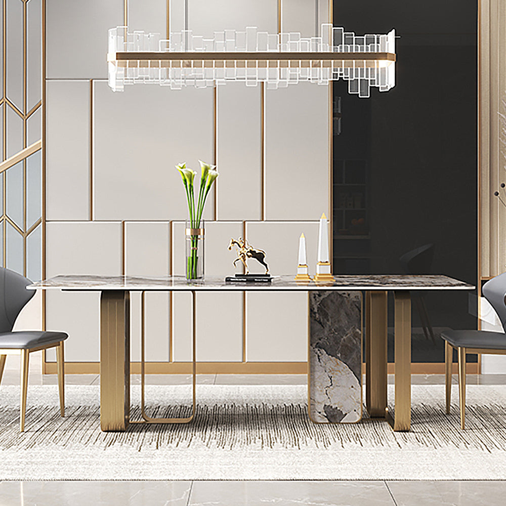79" Contemporary Rectangle Stone & Stainless Steel Dining Table