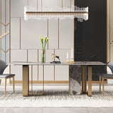 79" Contemporary Rectangle Stone & Stainless Steel Dining Table