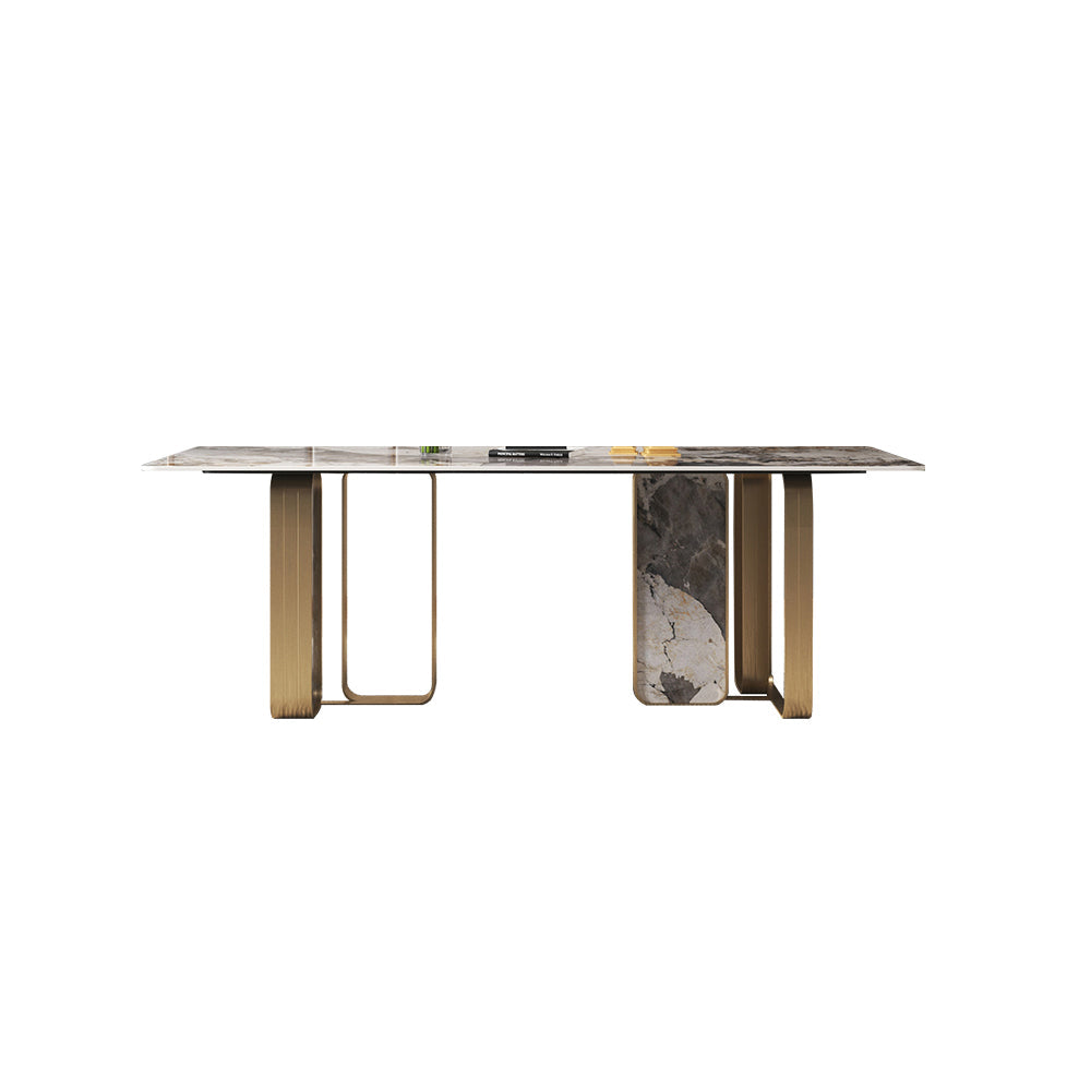 79" Contemporary Rectangle Stone & Stainless Steel Dining Table