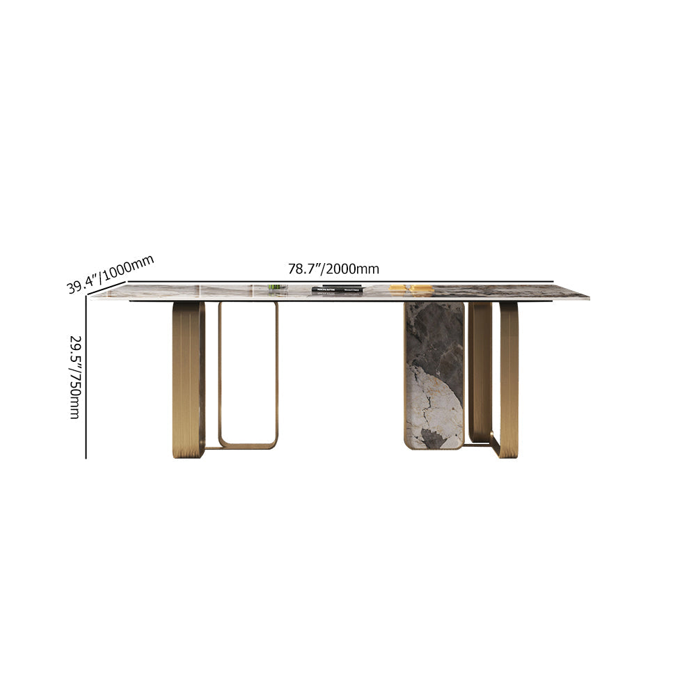 79" Contemporary Rectangle Stone & Stainless Steel Dining Table