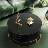 White Round Modern Wood Swivel Coffee Table with Storage Drawer in Gold