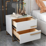 Modern 2 Drawers Black Lacquer Nightstand in Gold