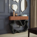 39.4" Modern Walnut & Black Consloe Table with Drawers