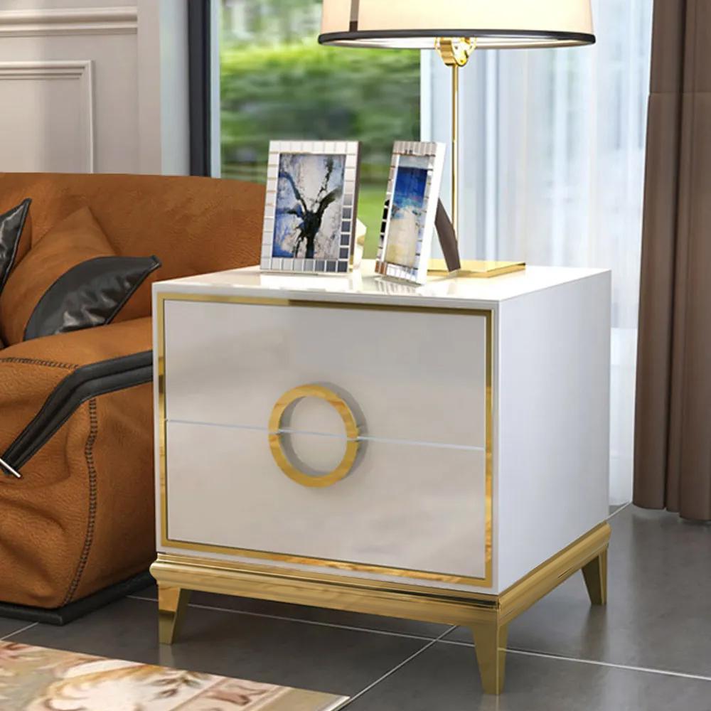 Gold Nightstand Black Bedroom Nightstand with 2 Drawers Square Bedside Table