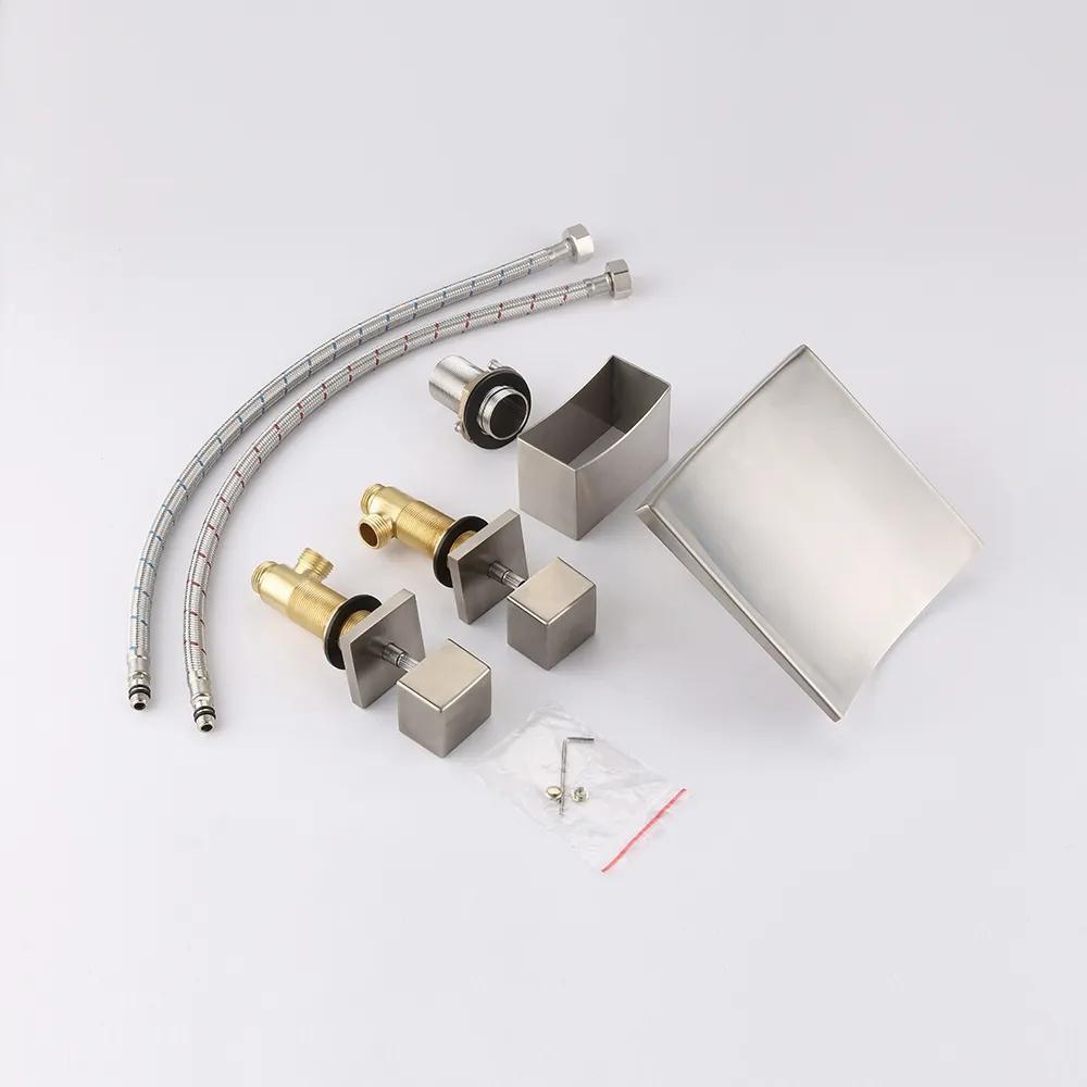 Grop Brushed Gold Waterfall Widespread Bathroom Sink Faucet Double Handle