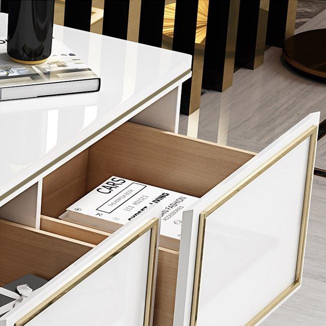 Medally Modern White TV Stand with Drawer Gold Media Console for TVs Up To 85"