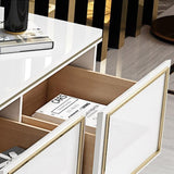 Medally Modern White TV Stand with Drawer Gold Media Console for TVs Up To 85"