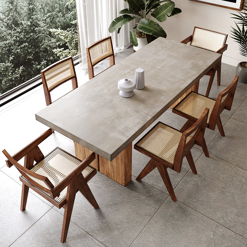 71" Farmhouse Natural Wooden Dining Table for 6 Person Double Pedestal