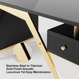 55" Ultra Modern White and Gold Computer Writing Desk with Storage & Drawer