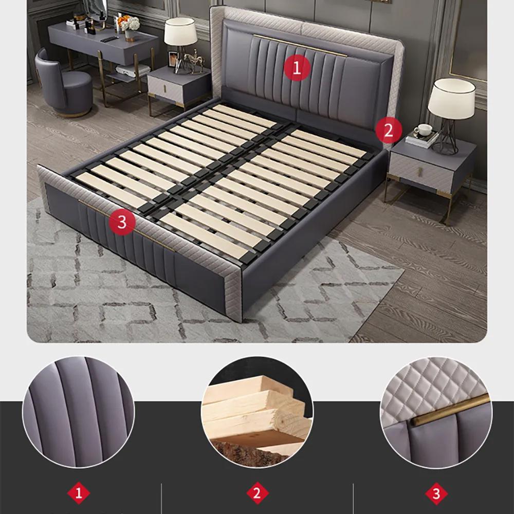 Modern Upholstered Cal King Bed Platform Bed Frame  with Wingback Headboard