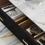 51.2" Rectangular Marble Top Coffee Table with 4 Storage Drawers Stainless Steel Legs